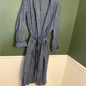 Brooks Brothers Blue White Striped Cotton Robe, Unisex, Size L
